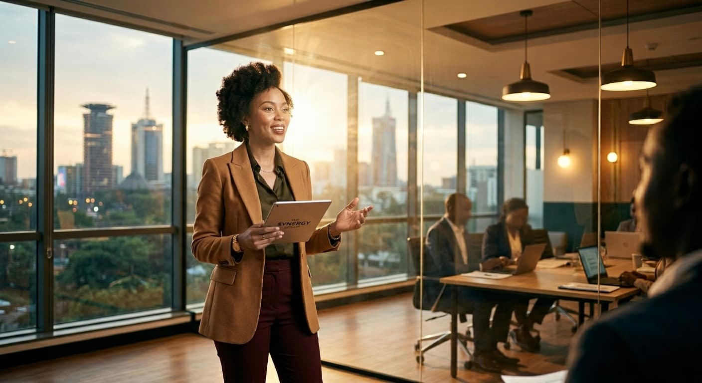 BP Creatives professional presenting in a modern Nairobi office